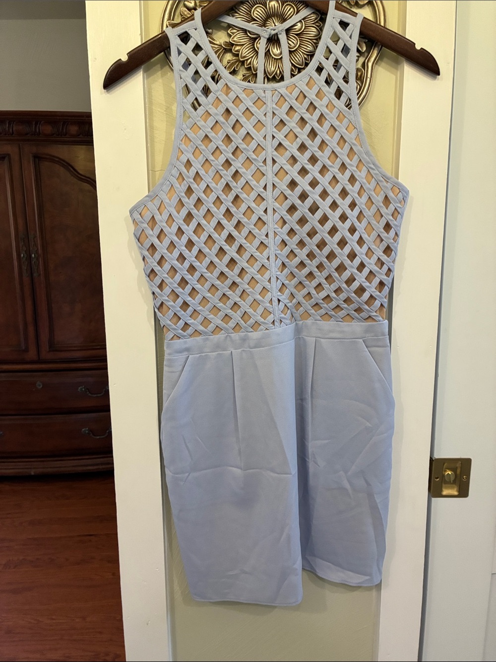 English Rose Lavender and Nude Lattice Mini Dress S